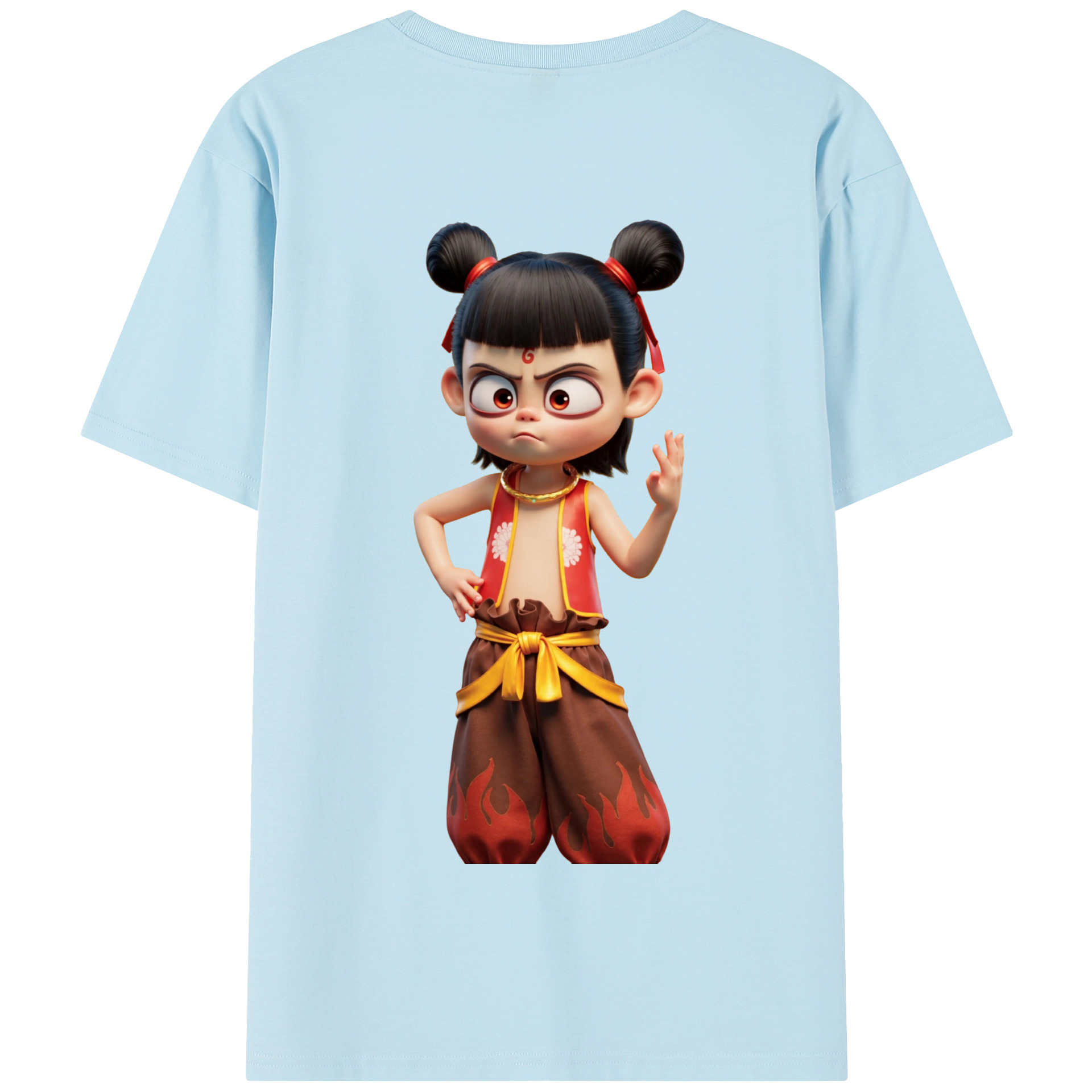 （画像用） Ne Zha 2 ナタ 魔童の大暴れ 綿100％半袖Tシャツ（背面プリント）